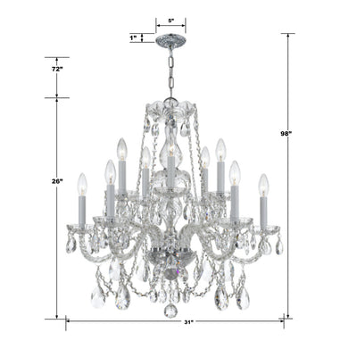 ##Antique Hardware## Traditional Crystal 12 Light Spectra Crystal Polished Chrome Chandelier