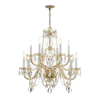 ##Antique Hardware## Traditional Crystal 12 Light Swarovski Strass Crystal Polished Brass Chandelier