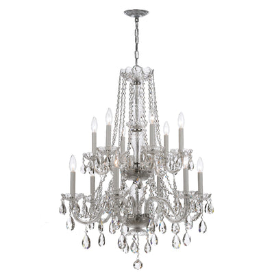 ##Antique Hardware## Traditional Crystal 12 Light Hand Cut Crystal Polished Chrome Chandelier