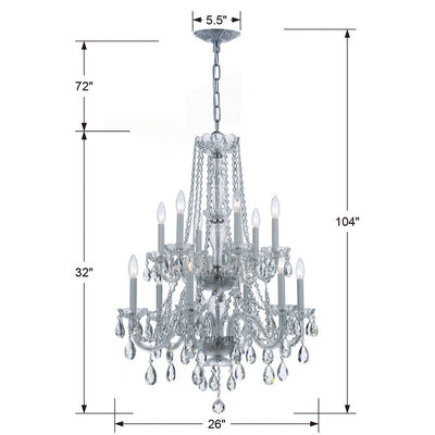 ##Antique Hardware## Traditional Crystal 12 Light Spectra Crystal Polished Chrome Chandelier