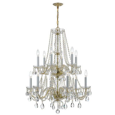 ##Antique Hardware## Traditional Crystal 12 Light Hand Cut Crystal Polished Brass Chandelier