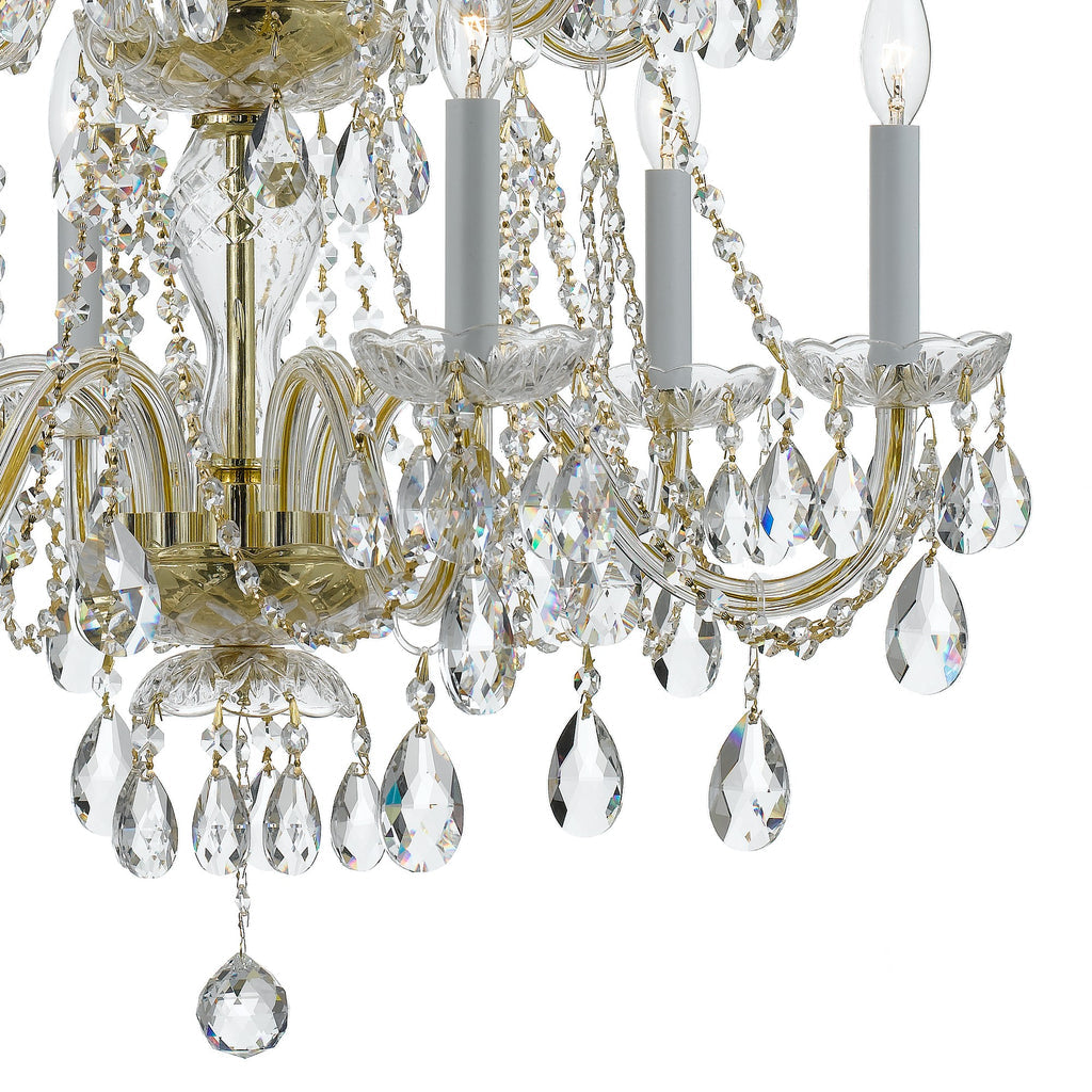 ##Antique Hardware## Traditional Crystal 12 Light Hand Cut Crystal Polished Brass Chandelier