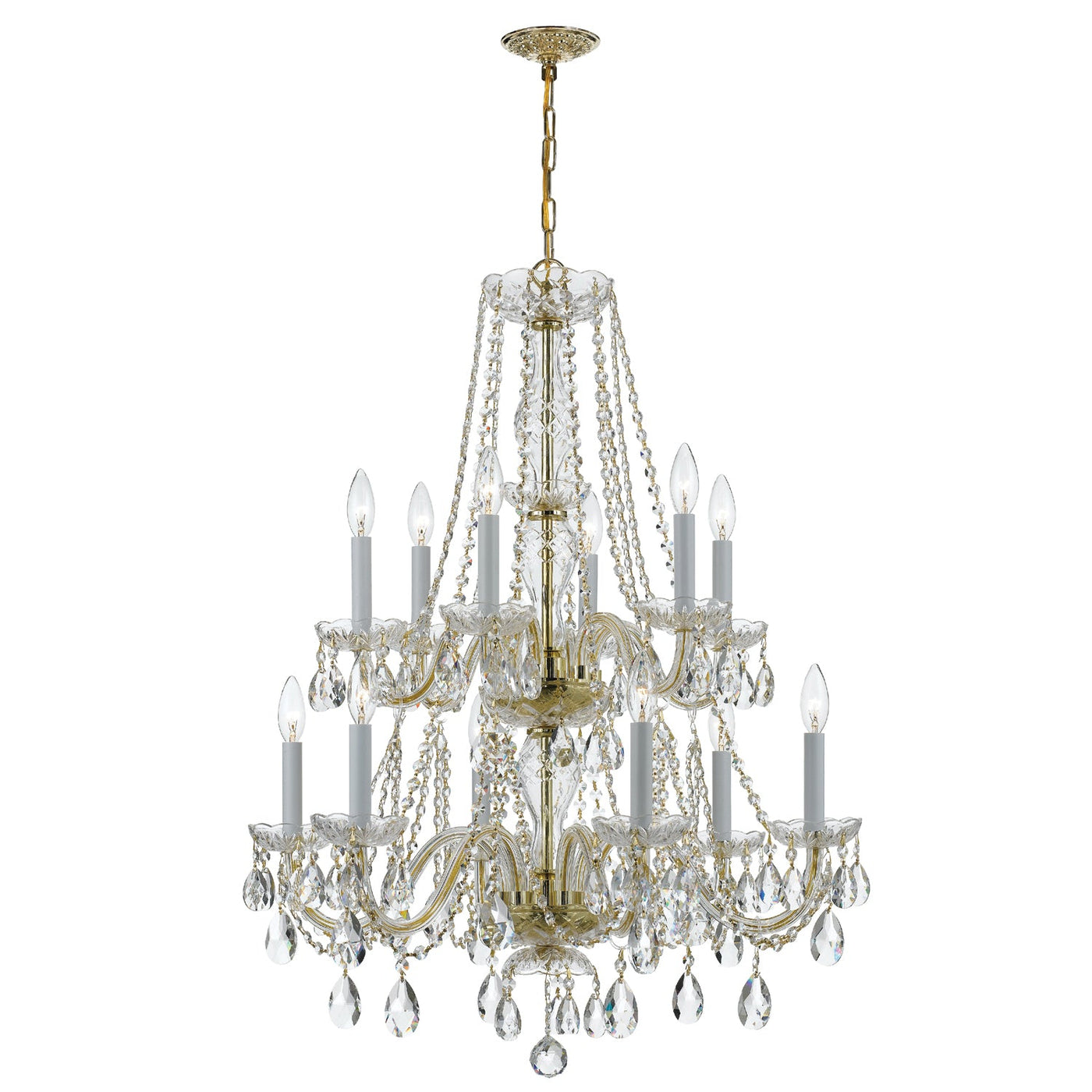 ##Antique Hardware## Traditional Crystal 12 Light Spectra Crystal Polished Brass Chandelier