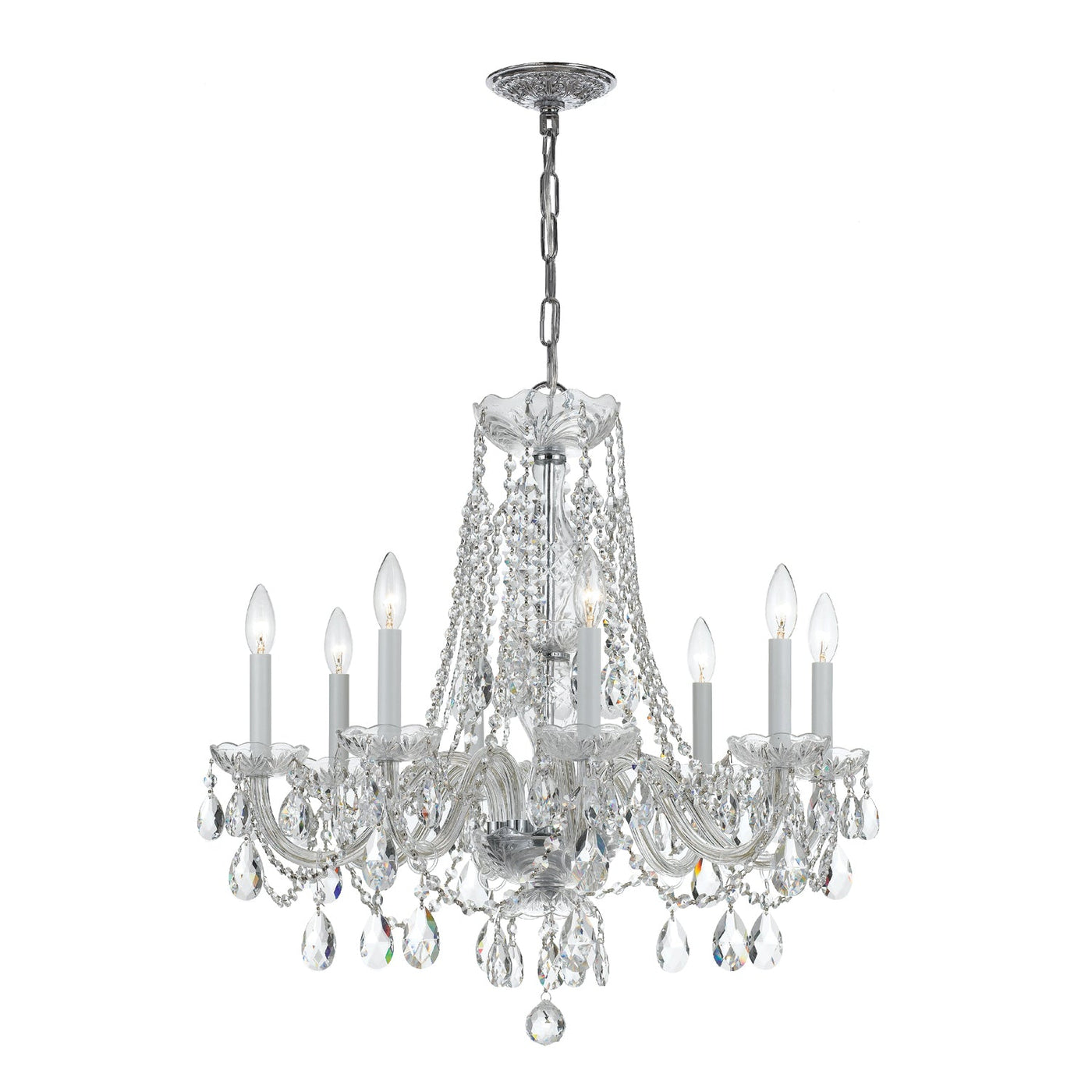 ##Antique Hardware## Traditional Crystal 8 Light Hand Cut Crystal Polished Chrome Chandelier