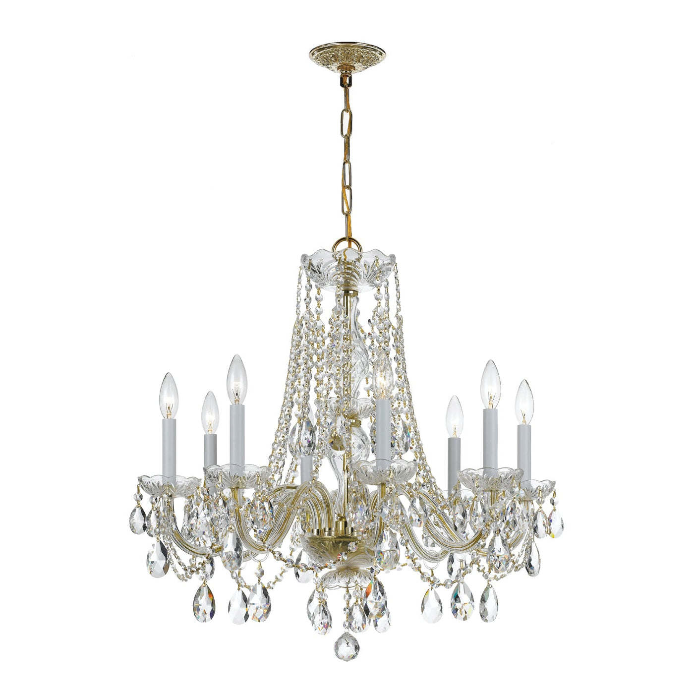 ##Antique Hardware## Traditional Crystal 8 Light Hand Cut Crystal Polished Brass Chandelier