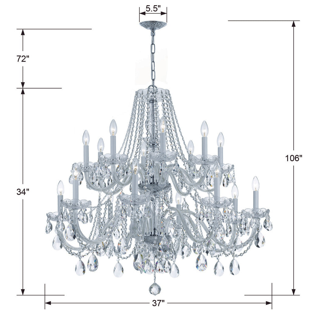 ##Antique Hardware## Traditional Crystal 16 Light Hand Cut Crystal Polished Chrome Chandelier