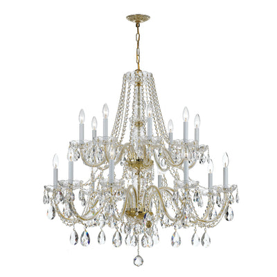 ##Antique Hardware## Traditional Crystal 16 Light Hand Cut Crystal Polished Brass Chandelier