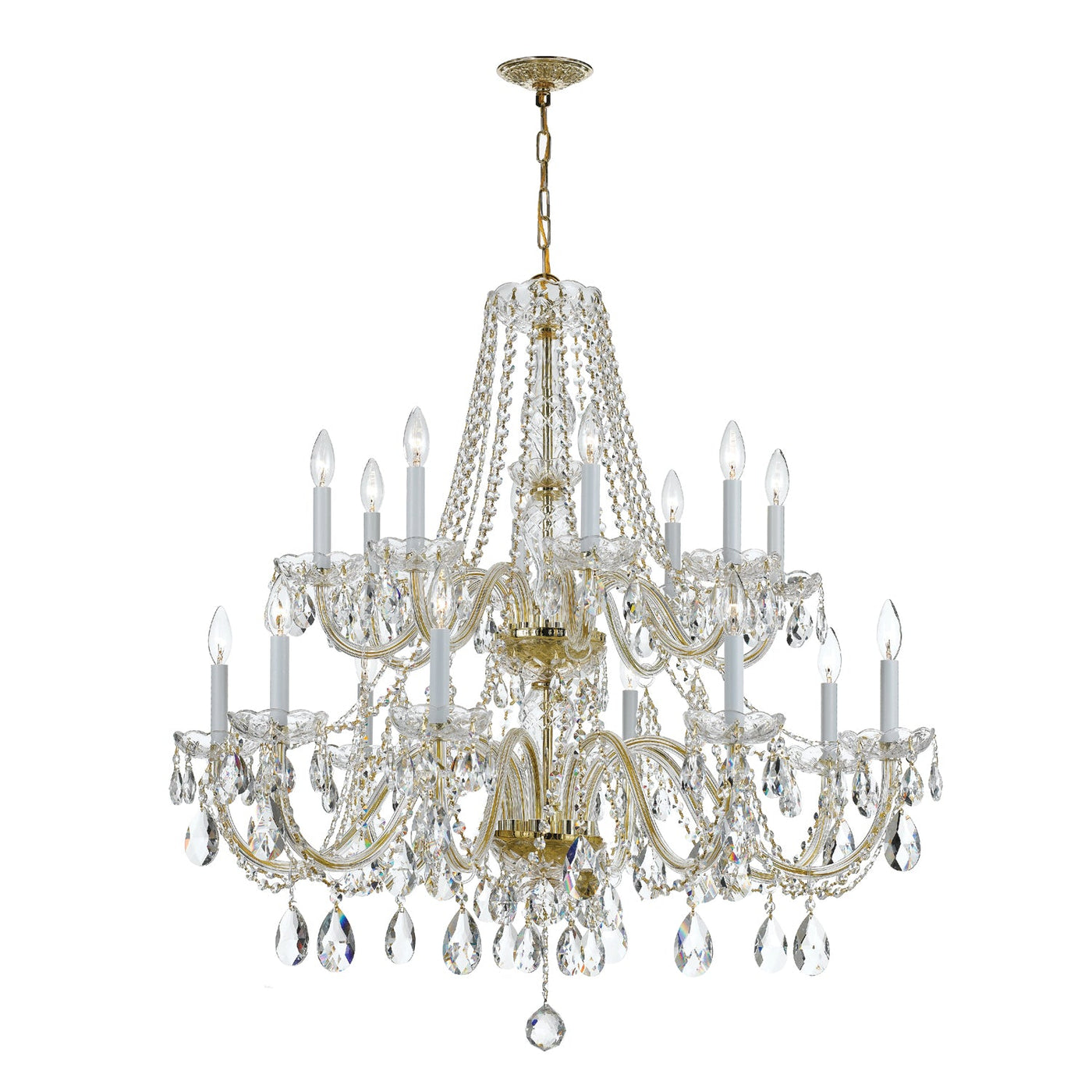 ##Antique Hardware## Traditional Crystal 16 Light Spectra Crystal Polished Brass Chandelier