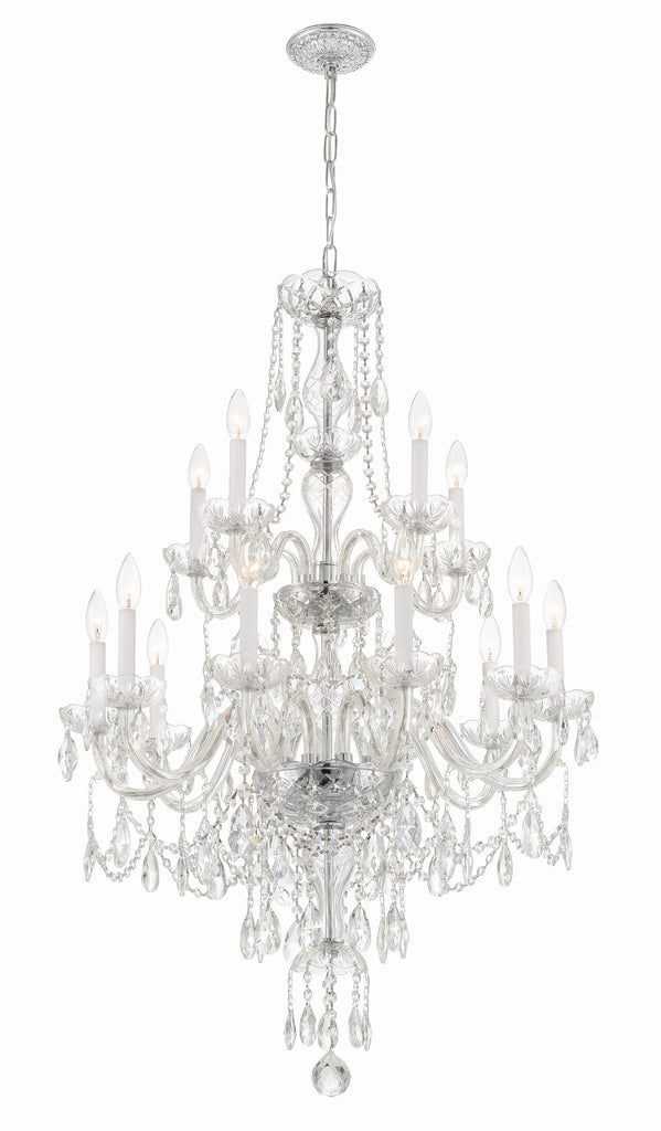 ##Antique Hardware## Traditional Crystal 15 Light Hand Cut Crystal Polished Chrome Chandelier