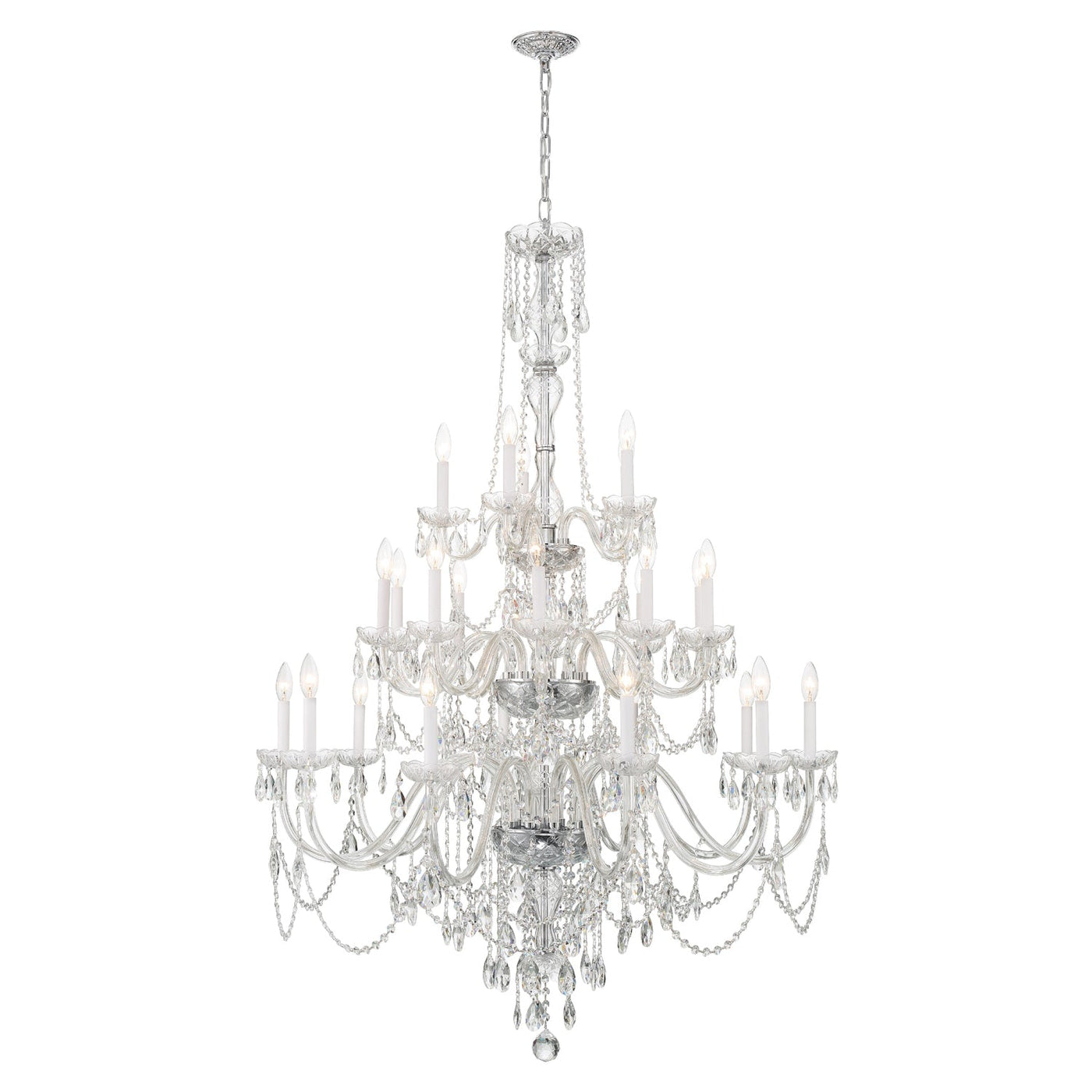 ##Antique Hardware## Traditional Crystal 25 Light Hand Cut Crystal Polished Chrome Chandelier