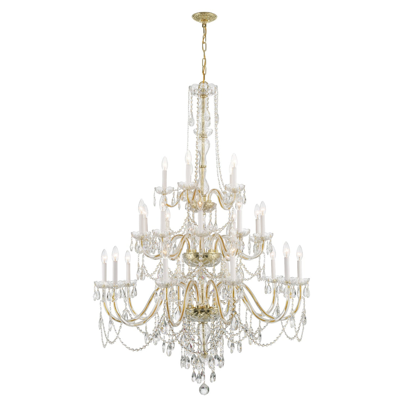 ##Antique Hardware## Traditional Crystal 25 Light Hand Cut Crystal Polished Brass Chandelier