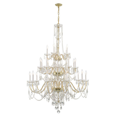 ##Antique Hardware## Traditional Crystal 25 Light Hand Cut Crystal Polished Brass Chandelier