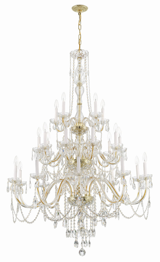 ##Antique Hardware## Traditional Crystal 25 Light Hand Cut Crystal Polished Brass Chandelier