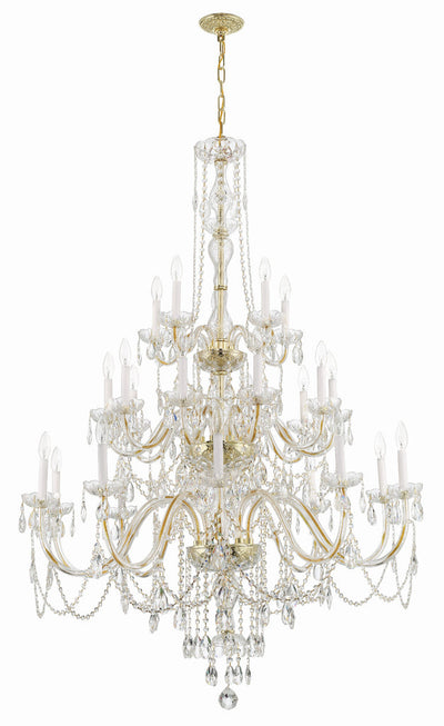 ##Antique Hardware## Traditional Crystal 25 Light Hand Cut Crystal Polished Brass Chandelier