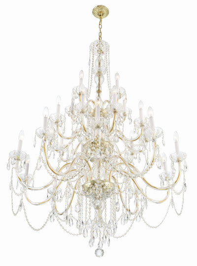 ##Antique Hardware## Traditional Crystal 25 Light Hand Cut Crystal Polished Brass Chandelier