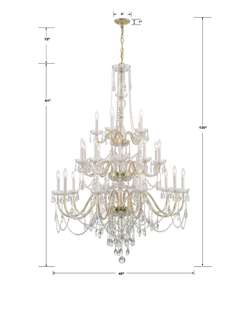 ##Antique Hardware## Traditional Crystal 25 Light Hand Cut Crystal Polished Brass Chandelier