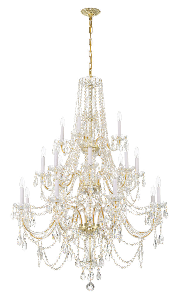 ##Antique Hardware## Traditional Crystal 20 Light Hand Cut Crystal Polished Brass Chandelier