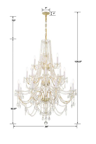 ##Antique Hardware## Traditional Crystal 20 Light Hand Cut Crystal Polished Brass Chandelier