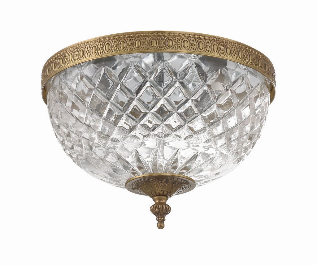 ##Antique Hardware## Crystorama 2 Light Olde Brass Crystal Flush Mount