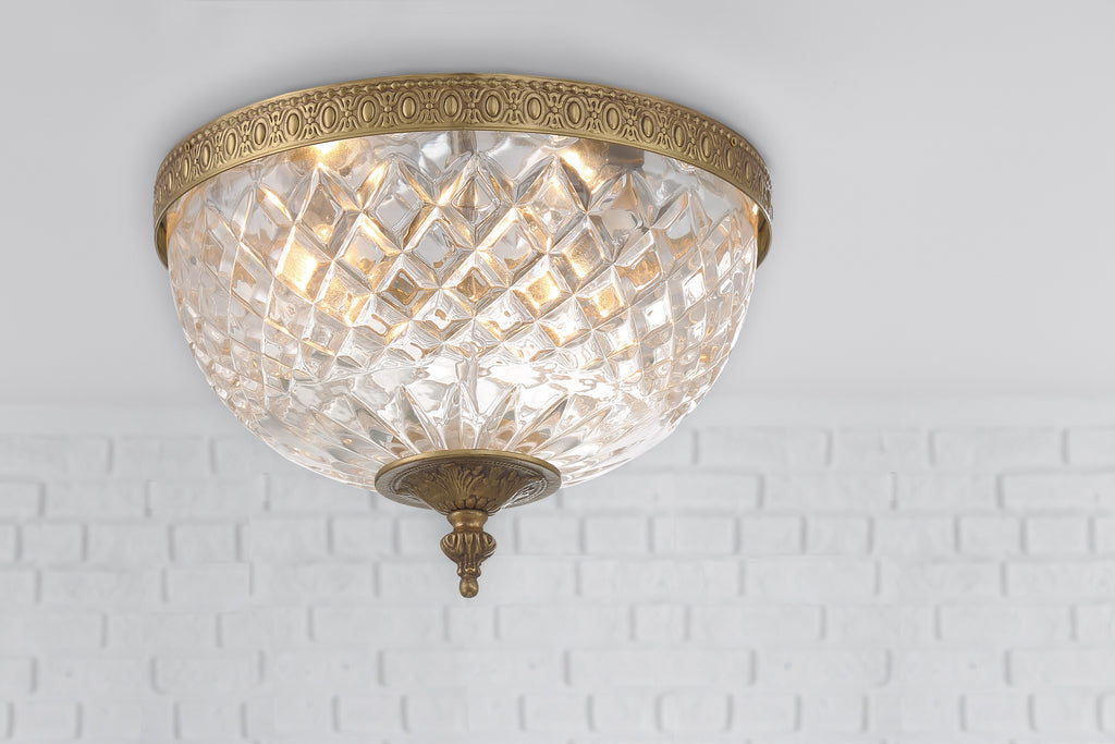 ##Antique Hardware## Crystorama 2 Light Olde Brass Crystal Flush Mount