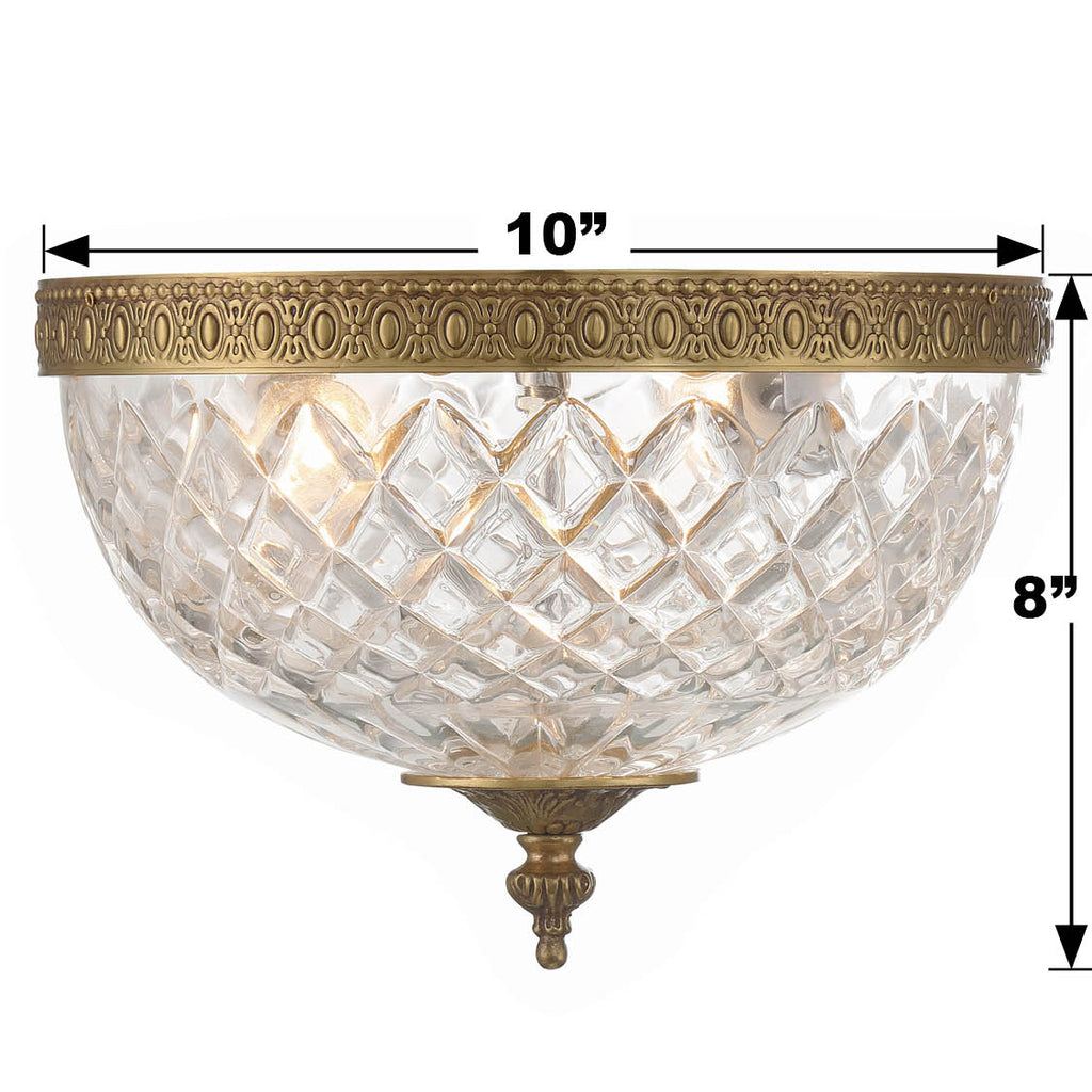 ##Antique Hardware## Crystorama 2 Light Olde Brass Crystal Flush Mount