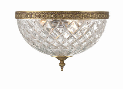 ##Antique Hardware## Crystorama 3 Light Olde Brass Crystal Flush Mount