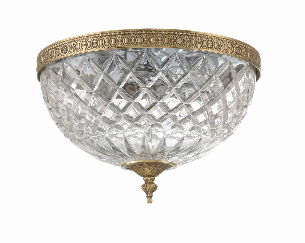 ##Antique Hardware## Crystorama 3 Light Olde Brass Crystal Flush Mount