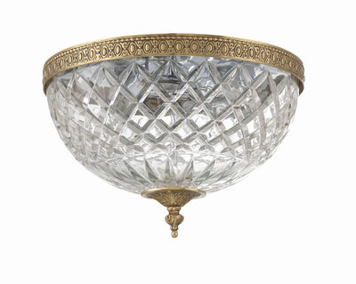 ##Antique Hardware## Crystorama 3 Light Olde Brass Crystal Flush Mount