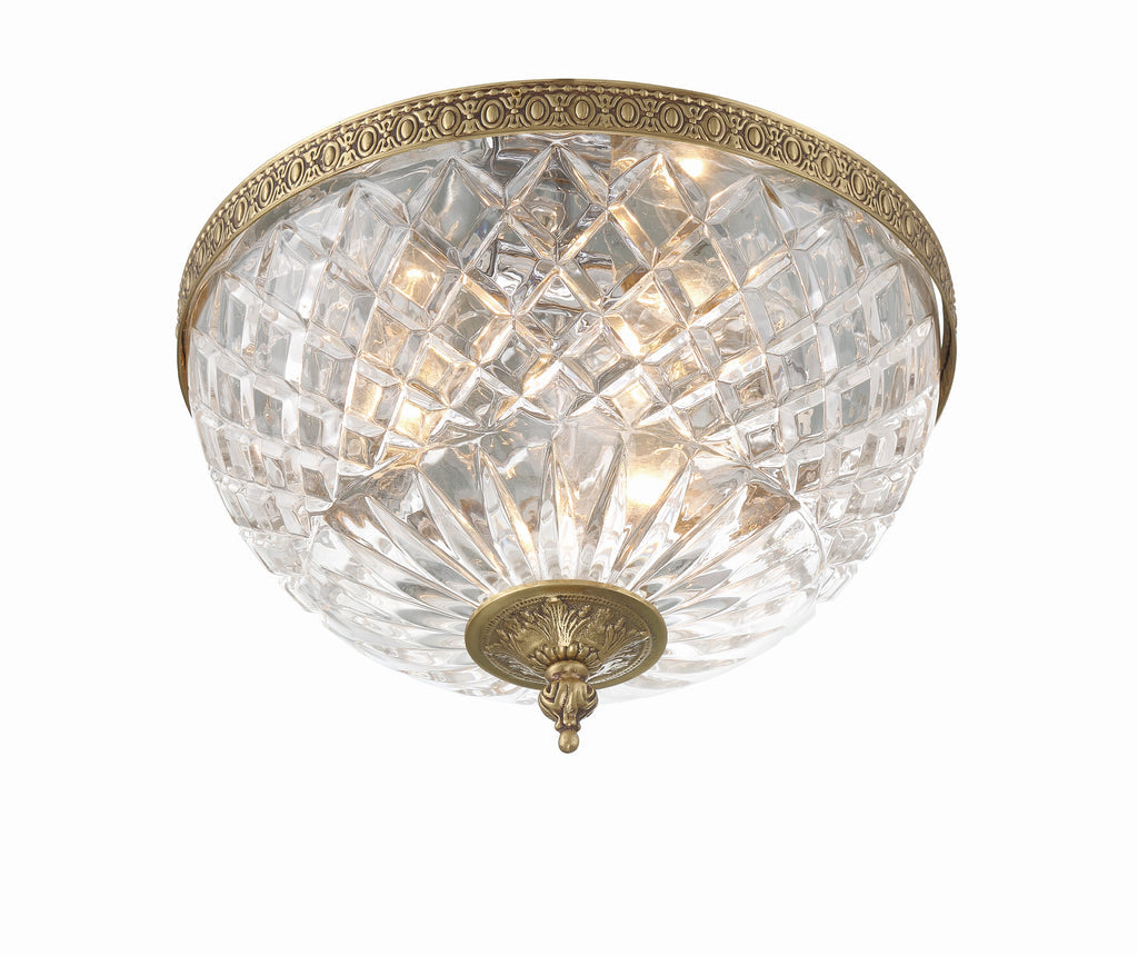 ##Antique Hardware## Crystorama 3 Light Olde Brass Crystal Flush Mount