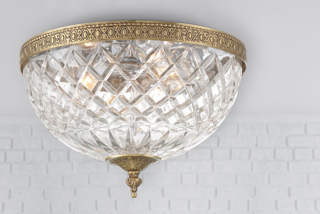 ##Antique Hardware## Crystorama 3 Light Olde Brass Crystal Flush Mount