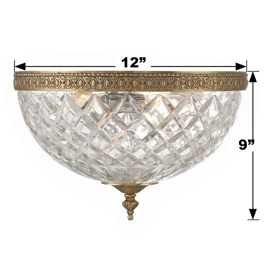 ##Antique Hardware## Crystorama 3 Light Olde Brass Crystal Flush Mount