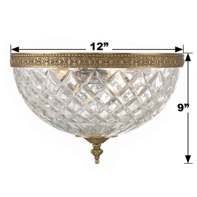 ##Antique Hardware## Crystorama 3 Light Olde Brass Crystal Flush Mount