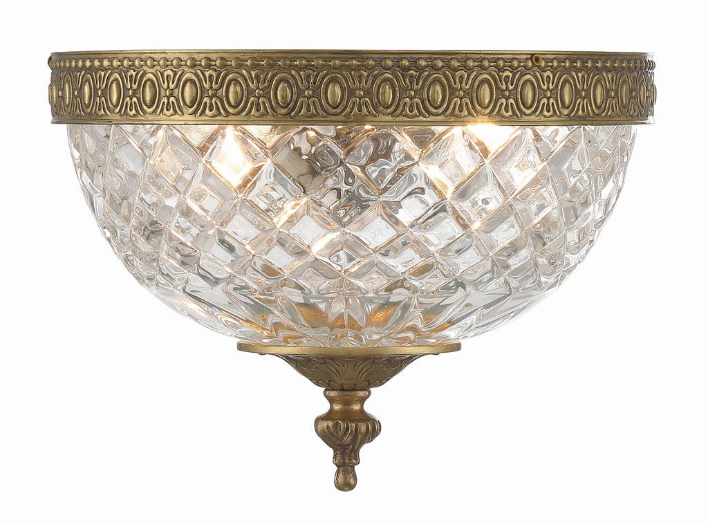 ##Antique Hardware## Crystorama 2 Light Olde Brass Crystal Flush Mount