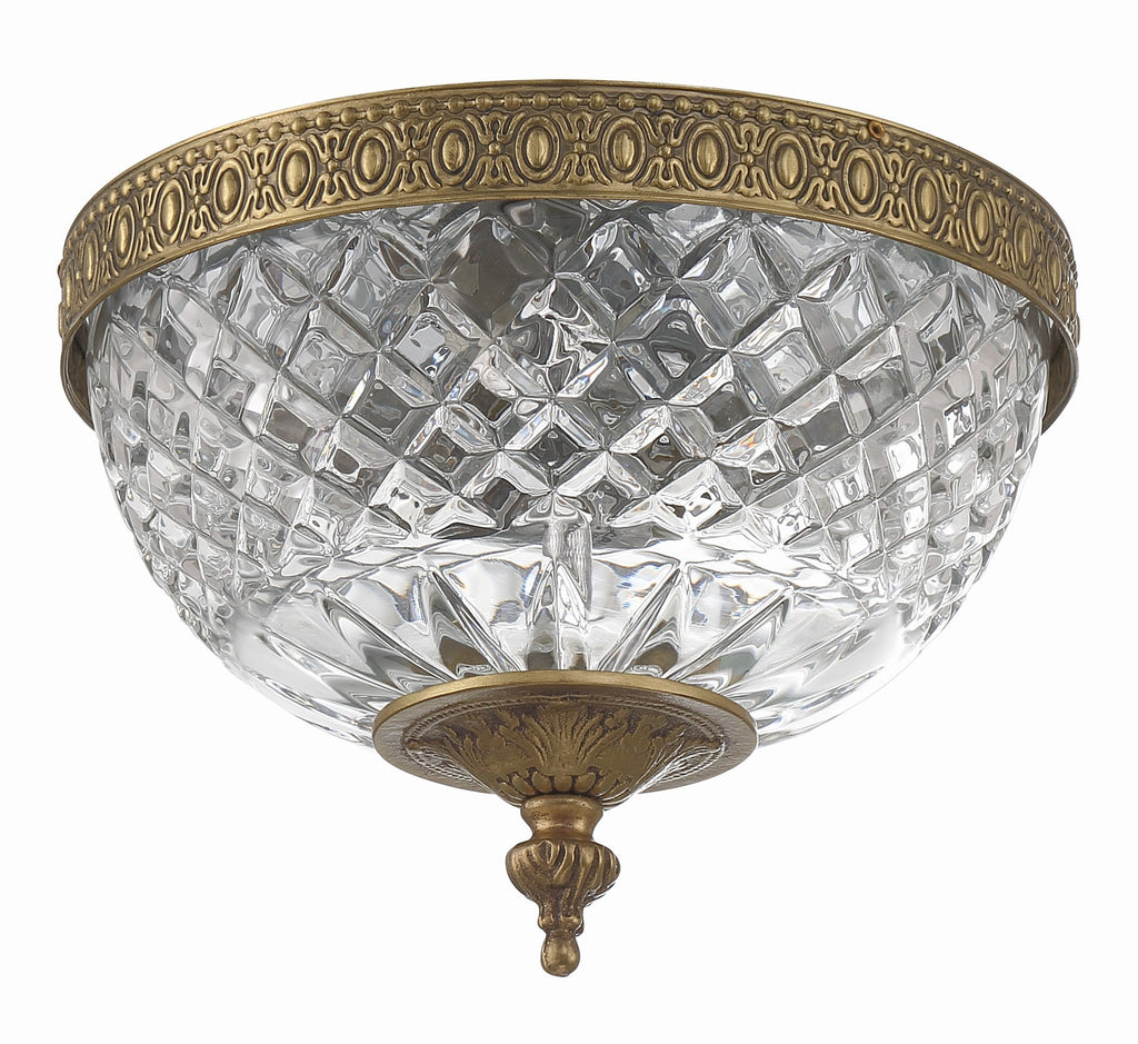 ##Antique Hardware## Crystorama 2 Light Olde Brass Crystal Flush Mount