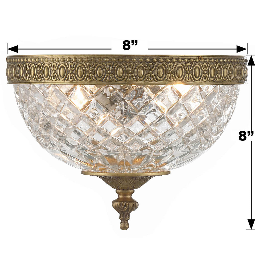 ##Antique Hardware## Crystorama 2 Light Olde Brass Crystal Flush Mount