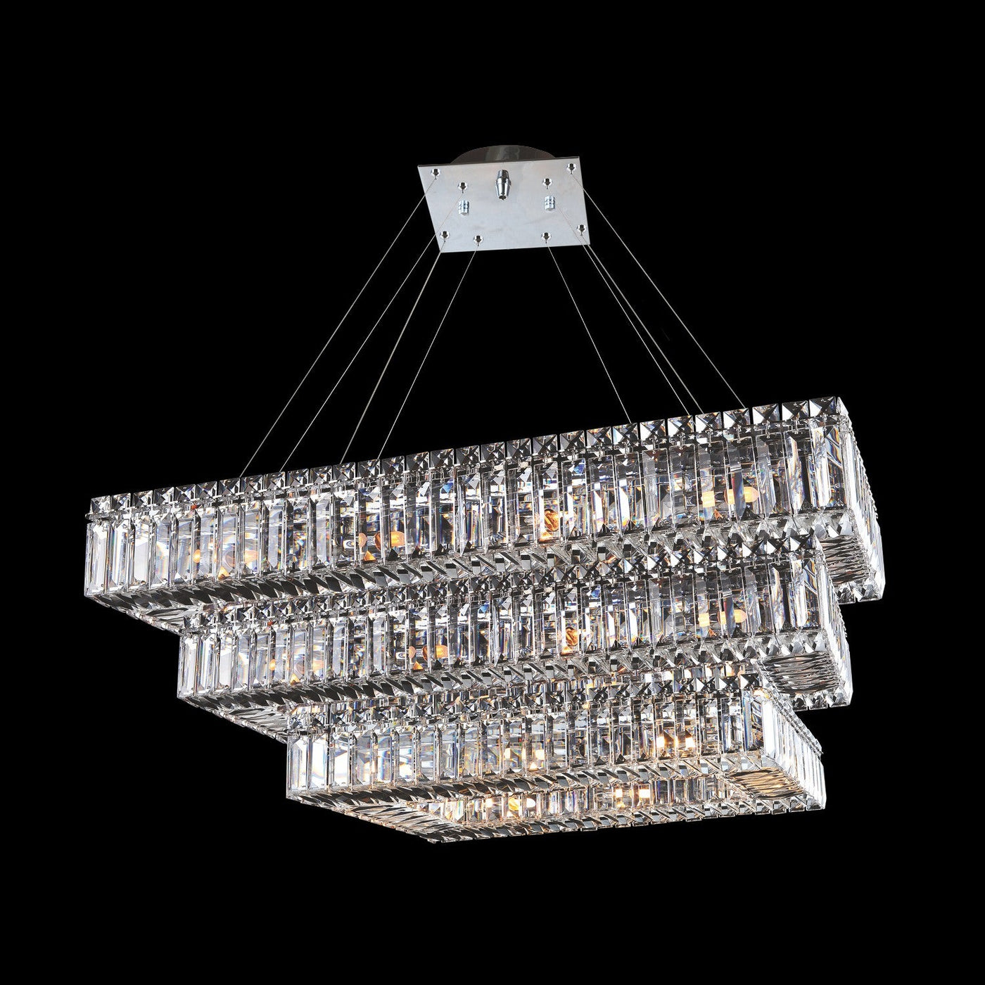 Baguette 43 Inch Rectangular 3 Tier Pendant