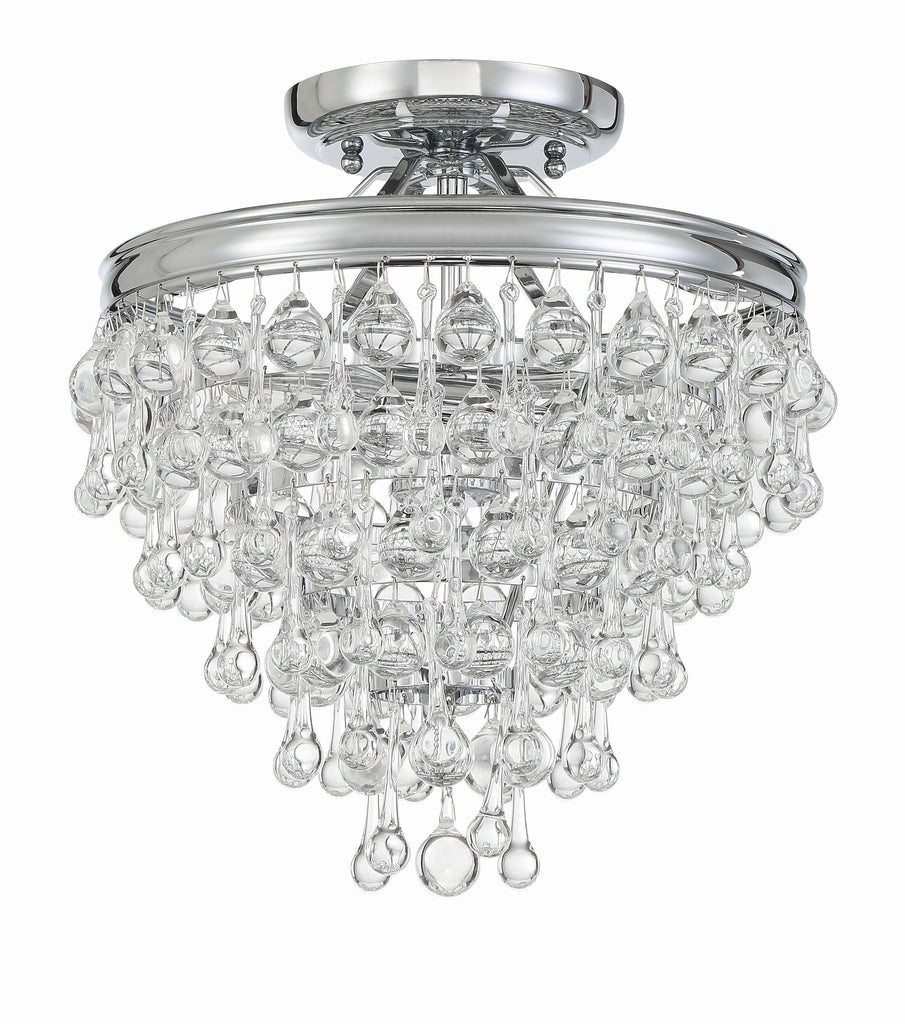 Antique Hardware Calypso 3 Light Crystal Teardrop Polished Chrome Semi Flush Mount Semi Flush