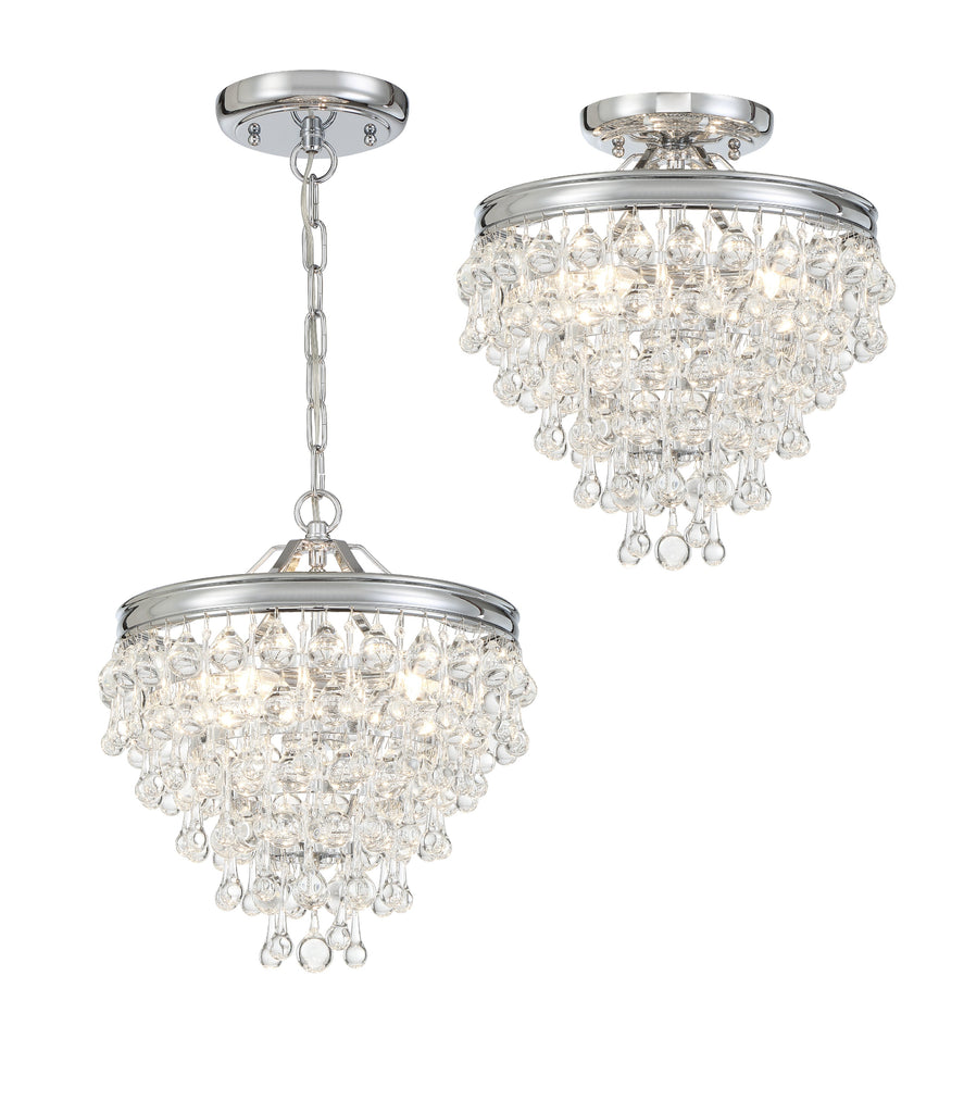 Antique Hardware Calypso 3 Light Crystal Teardrop Polished Chrome Semi Flush Mount Semi Flush