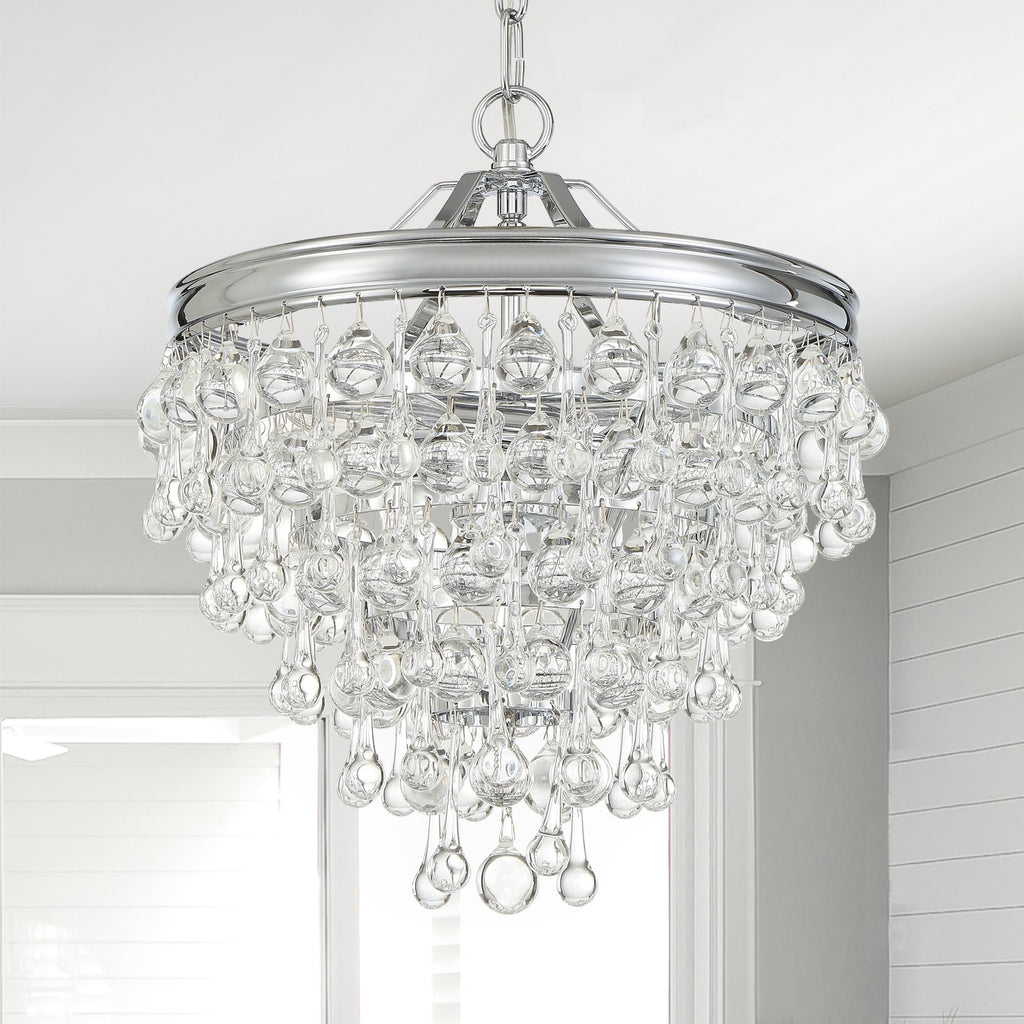 Antique Hardware Calypso 3 Light Crystal Teardrop Polished Chrome Mini Chandelier Chandelier