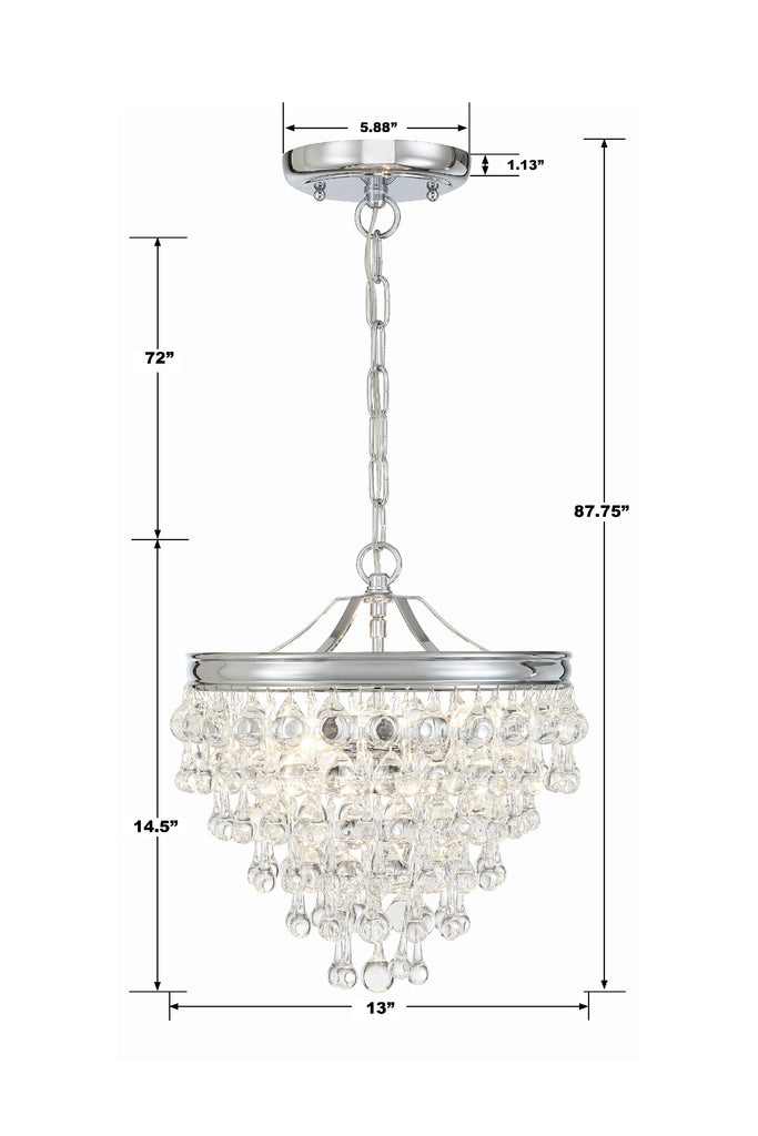 Antique Hardware Calypso 3 Light Crystal Teardrop Polished Chrome Mini Chandelier Chandelier