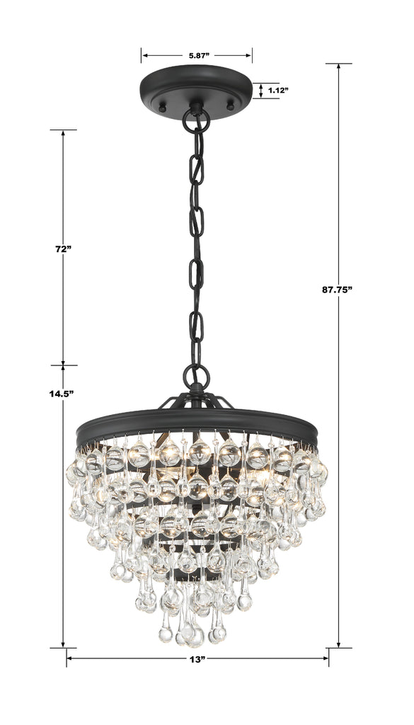 Antique Hardware Calypso 3 Light Matte Black Mini Chandelier Chandelier