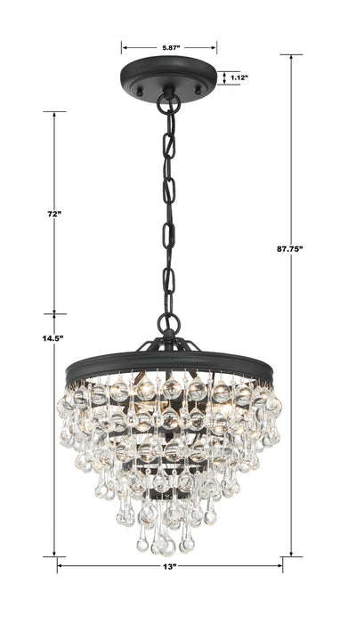 Antique Hardware Calypso 3 Light Matte Black Mini Chandelier Chandelier