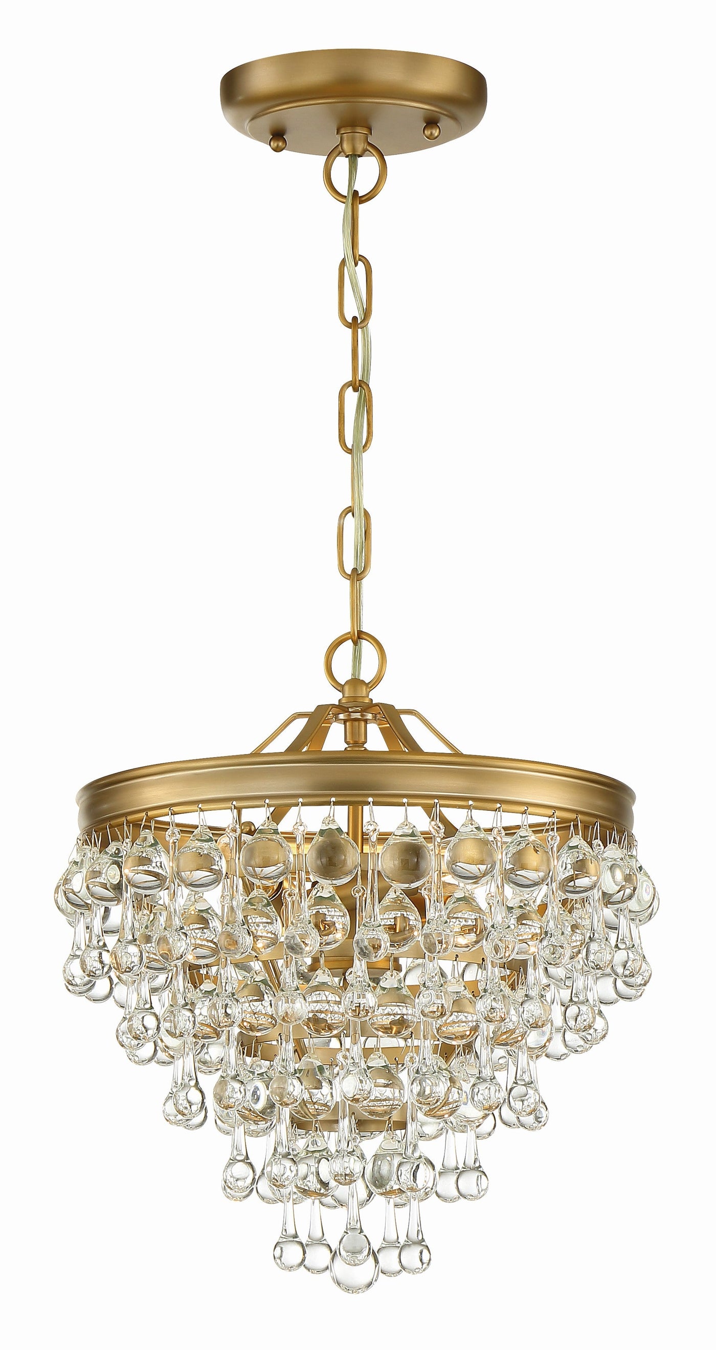 Antique Hardware Calypso 3 Light Crystal Teardrop Vibrant Gold Mini Chandelier Chandelier