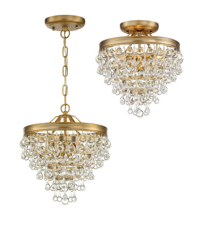 Antique Hardware Calypso 3 Light Crystal Teardrop Vibrant Gold Mini Chandelier Chandelier