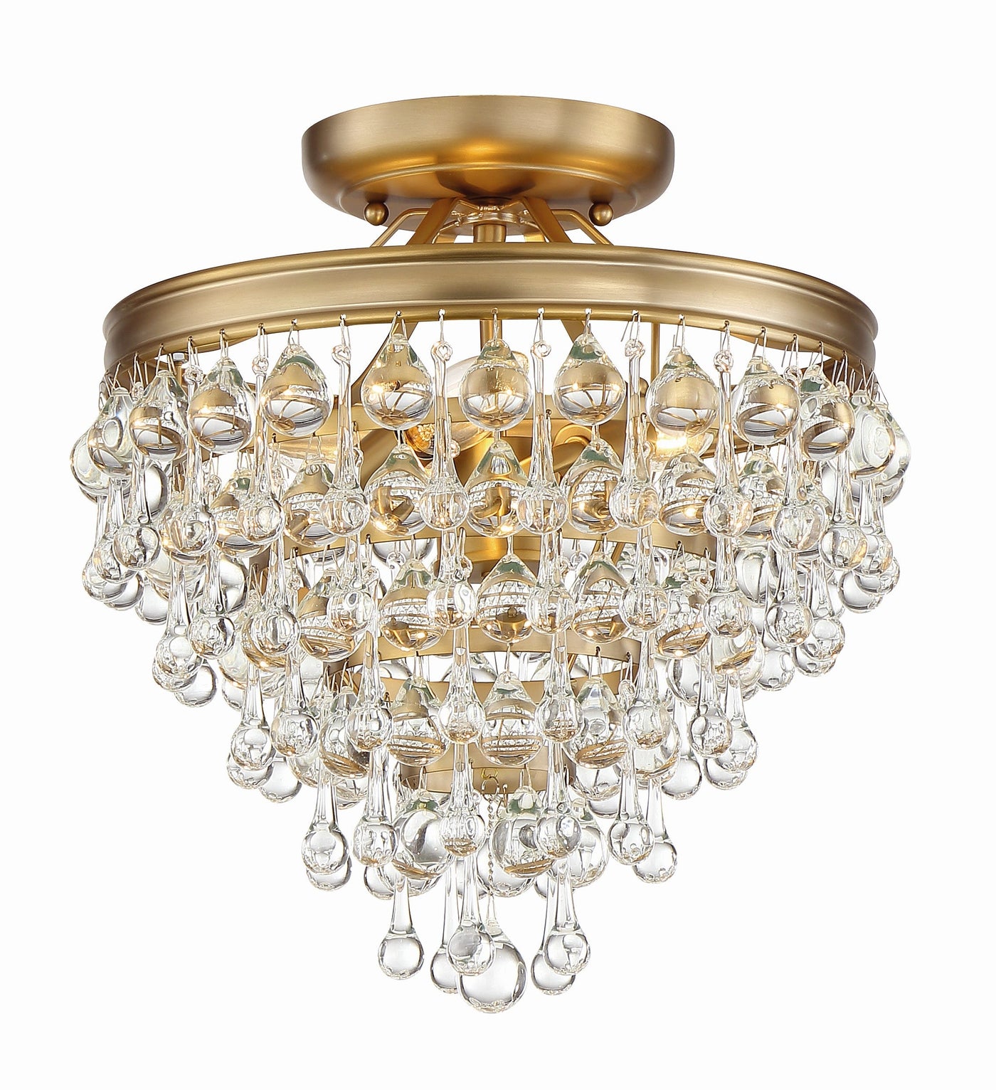 Antique Hardware Calypso 3 Light Crystal Teardrop Vibrant Gold Semi Flush Mount Semi Flush