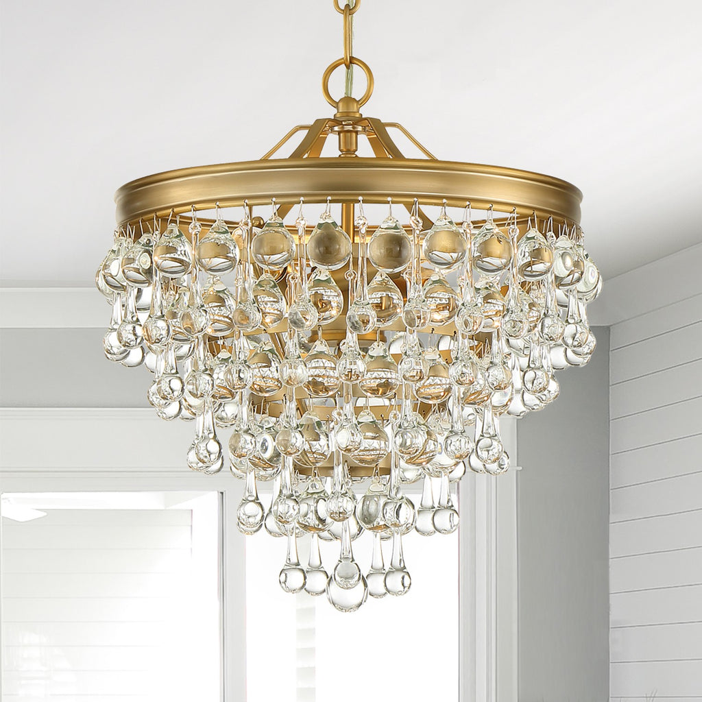 Antique Hardware Calypso 3 Light Crystal Teardrop Vibrant Gold Mini Chandelier Chandelier