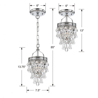 Antique Hardware Calypso 1 Light Crystal Teardrop Polished Chrome Semi Flush Mount Semi Flush