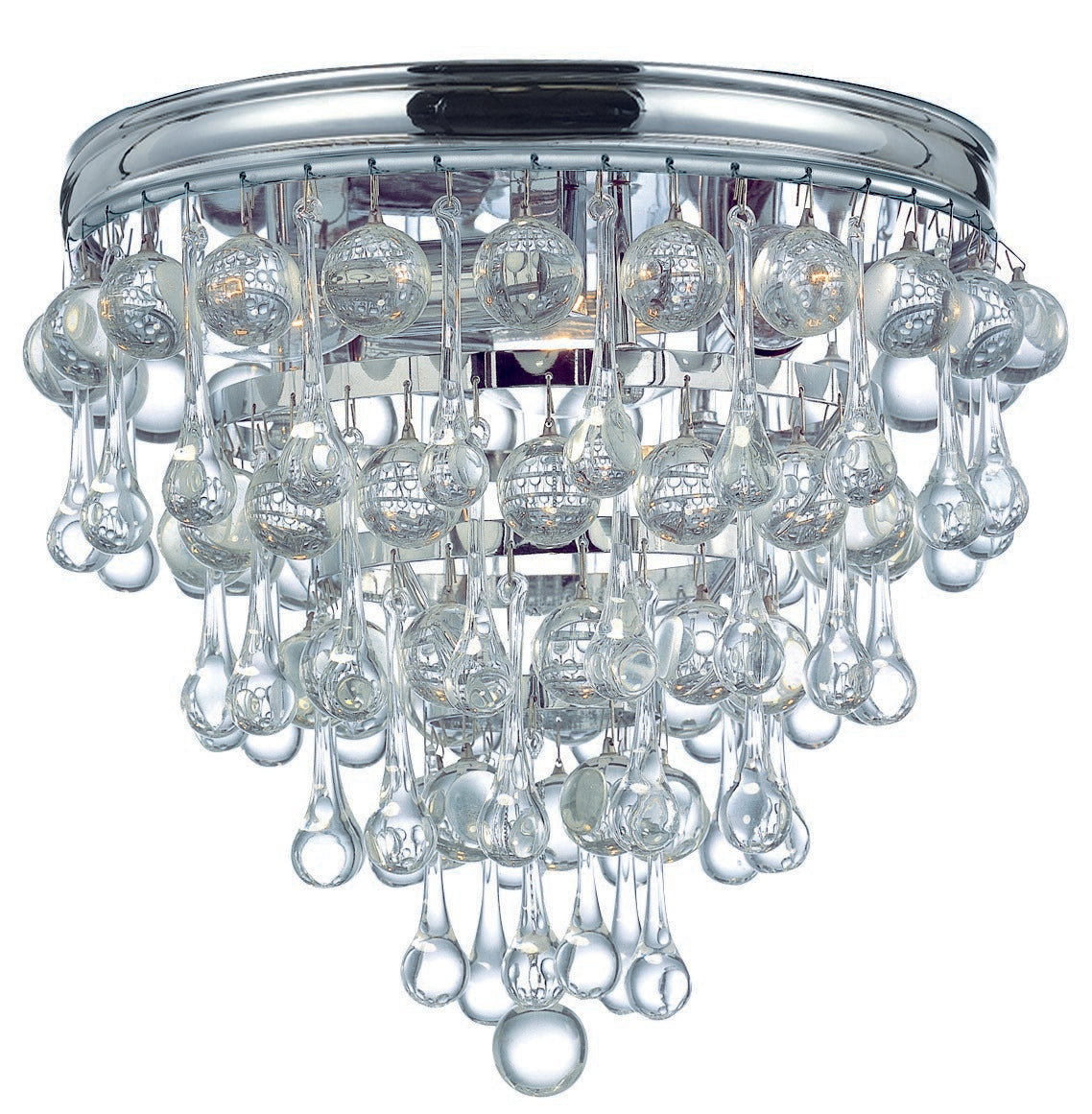 Antique Hardware Calypso 3 Light Crystal Teardrop Polished Chrome Flush Mount Semi Flush