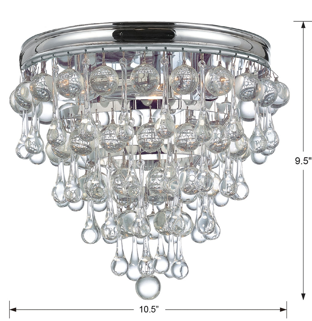 Antique Hardware Calypso 3 Light Crystal Teardrop Polished Chrome Flush Mount Semi Flush