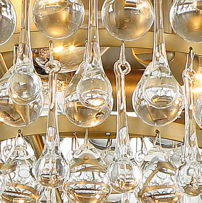 Antique Hardware Calypso 3 Light Crystal Teardrop Vibrant Gold Flush Mount Semi Flush